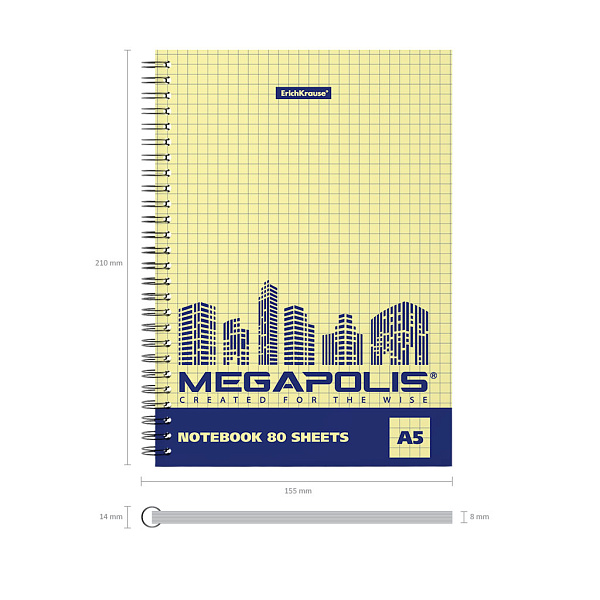 Тетрадь 80 л. кл. на спирали ErichKrause MEGAPOLIS® Yellow Concept, А5, желтый внутренний блок