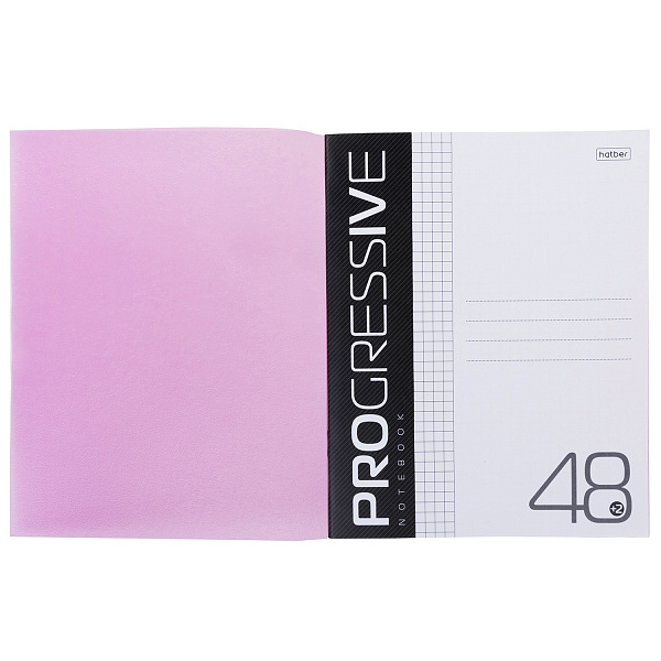 Тетрадь 48 листов в клетку Пластиковая обложка Розовая 60-65г/кв.м на скобе PROGRESSIVE 