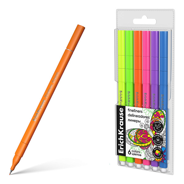 Линеры ErichKrause Art Spirit Neon 6 цветов (в футляре с европодвесом 6 шт)