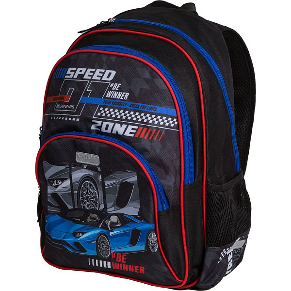 Рюкзак школьный "Attomex. Basic. Speed Zone" 38x27x17 см (14 л) вес 450 г, 1 отд.на молнии,формоустойчивая спинка с массажными точками 
