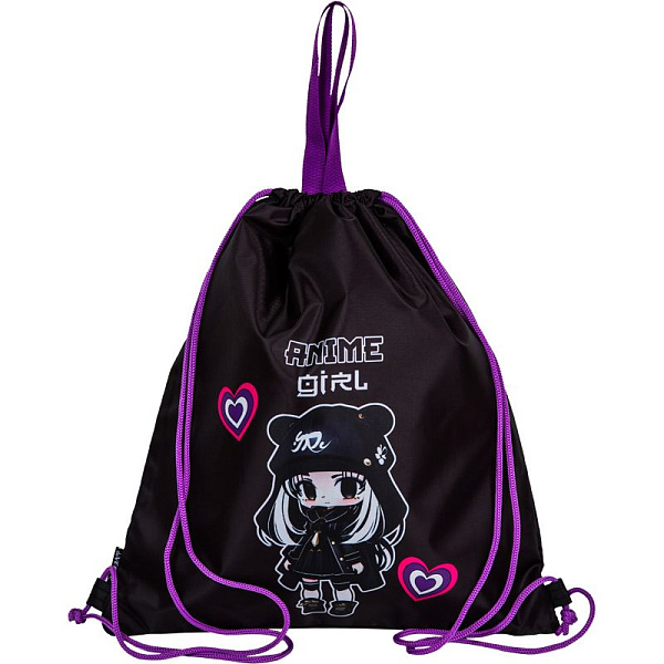 Сумка для сменной обуви "deVENTE. Anime Girl" 38x43 см, водоотталкивающая ткань, на веревочной завязке, с текстильными ручками