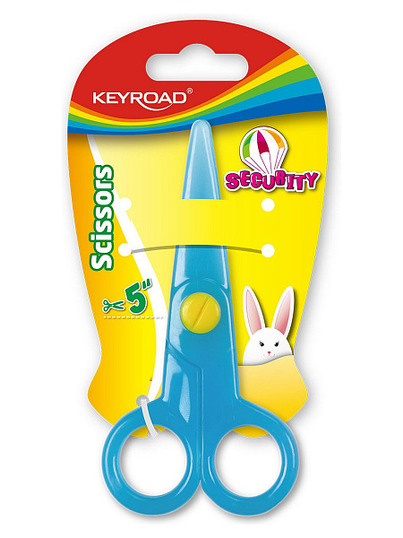 Ножницы безопасные KEYROAD 10 см, дошкольные, симметричные кольца, ассорти, в блистере