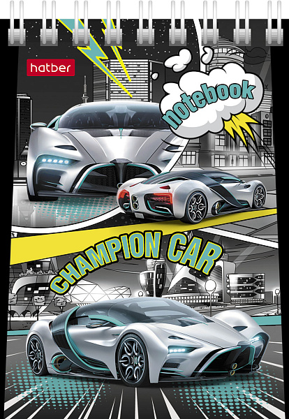 Блокнот А7 40 л. кл. на гребне "Авто чемпион" 65г/кв.м Обл. мел.картон 