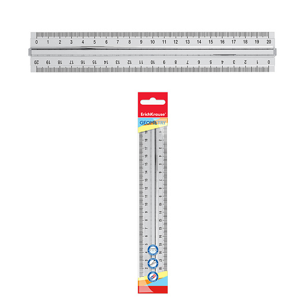 Линейка 20 см с держателем ErichKrause® Clear, пластиковая, прозрачная, во флоупаке