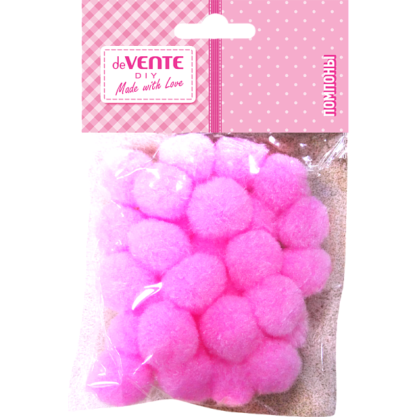 Набор помпонов для творчества "deVENTE" 25 мм, 20 шт, цвет розовый, в пластиковом пакете с блистерным подвесом
