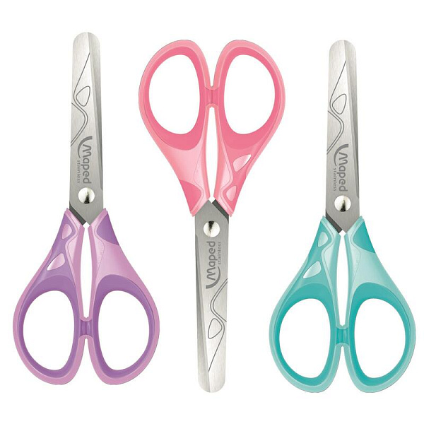Ножницы 130 мм Maped ESSENTIALS SOFT PASTEL с прорезиненными ручками и закругленными лезвиями, пастельные цвета, симметричные, в блистере