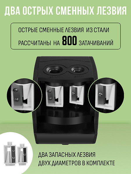 Точилка электрическая ORANGE PEEL 2 отверстия, с контейнером, ES816  цвет черный