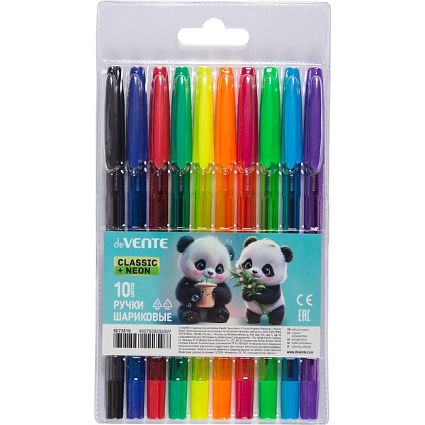 Набор ручек шарик. 10 шт. "deVENTE. Yummy Panda" 10 цв., d=0,7 мм, с полупрозрачным корпусом и металлическим наконечником, сменный стержень, в пластиковом блистере