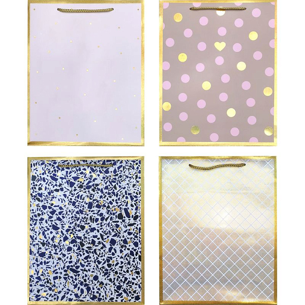 Пакет подарочный бум. "deVENTE. Elegant border" Вертикальный, 18x23x8 см, тиснение фольгой, бумага 210 г/м², ассорти 4 дизайна