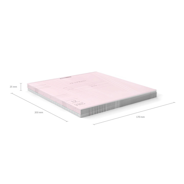 Тетрадь 12 листов в линию пластиковая обложка ErichKrause® Классика CoverPrо Pastel, розовый А5+ на скобе 