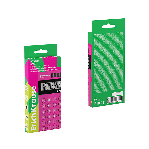 Калькулятор карманный 8-разр. ErichKrause PC-987 Neon, розовый (в коробке по 1 шт.)