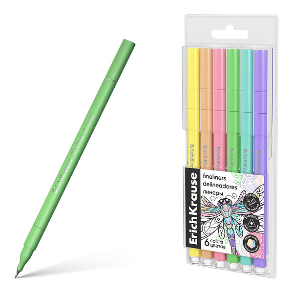 Линеры ErichKrause Art Spirit Pastel 6 цветов (в футляре с европодвесом 6 шт)