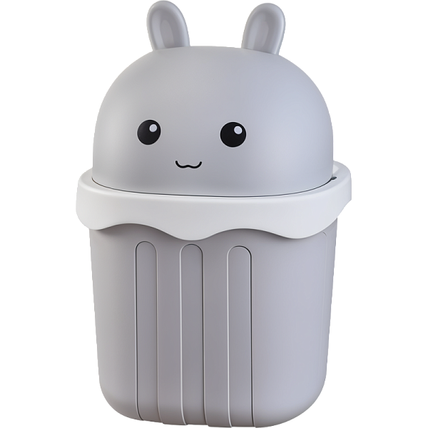 Контейнер для мусора "deVENTE. Gray Bunny" настольный пластиковый 15x15x21 см, с крышкой в форме головы зайца, серый, в картонной коробке