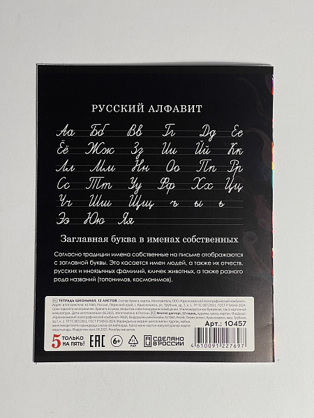 Тетрадь 12 листов в линию обложка из мелованного картона  (200г/м2), блок офсет (92%, 60г/м2), 5 видов МИКС