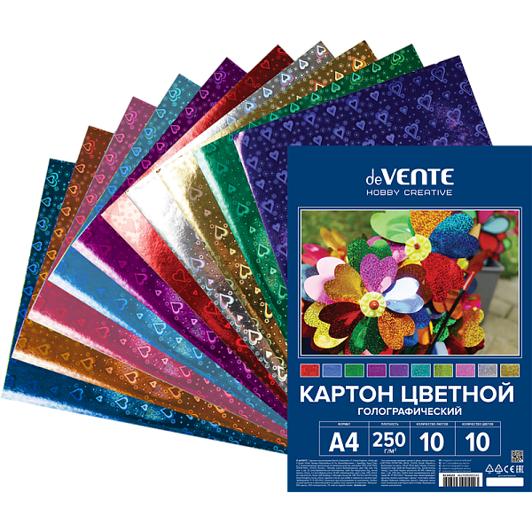 Картон голографический А4 10 цв. 10 л. "deVENTE. HOBBY CREATIVE" 250 г/м², пластиковый пакет с европодвесом