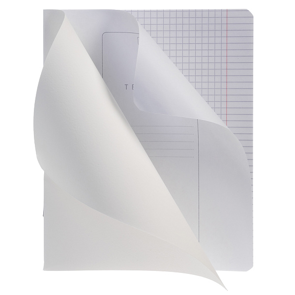 Тетрадь 48 листов в клетку "Белая" 60-65г/кв.м на скобе Обл. мел.картон ламинация СОФТ ТАЧ и тиснение запечатанный тит.лист скругл.углы