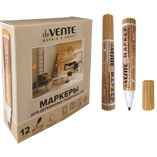 Маркер для деревянных поверхностей "deVENTE. Repair" круглый корпус, скошенный наконечник, ширина линии письма 1-5 мм, цвет - бук