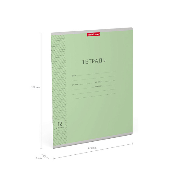 Тетрадь 12 листов в частую косую линию ErichKrause Классика с линовкой зеленая, (в плёнке по 10 шт.)