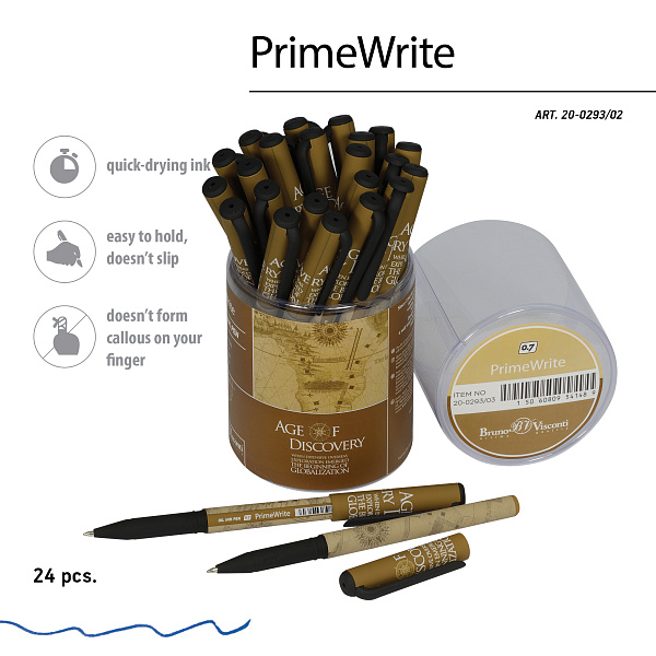 РУЧКА "PrimeWrite. Эпоха открытий. Америка" С ЧЕРНИЛАМИ НА МАСЛЯНОЙ ОСНОВЕ, 0.7 ММ, СИНЯЯ (10131010/010421/0203445,КИТАЙ)
