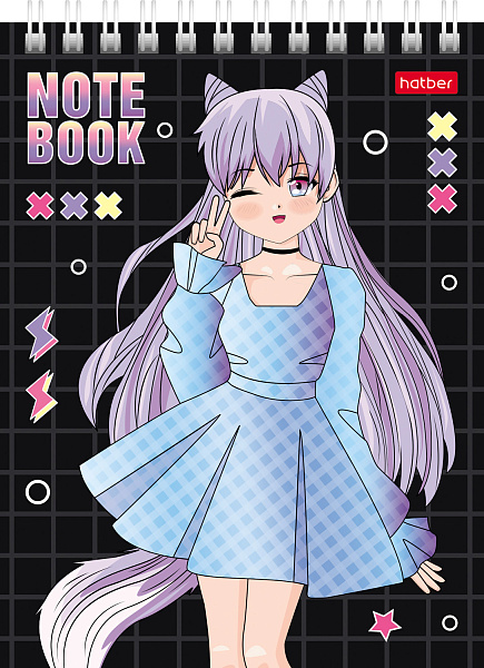 Блокнот А6 40 л. кл. на гребне "Неко-Тян_аниме" Обл. мел.картон УФ-лак