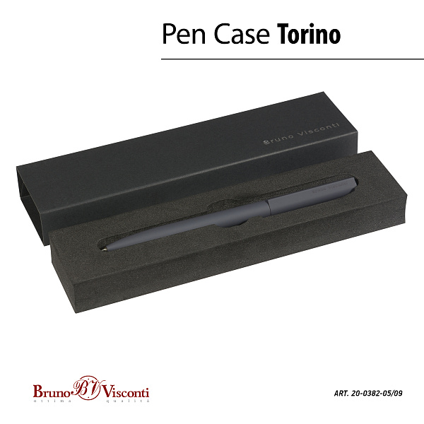 Ручка "TORINO" в подарочном футляре, 1,0 ММ, СИНЯЯ (корпус серый, футляр черный)