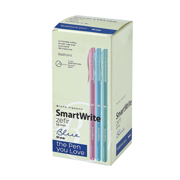 Ручка шариковая 0,5 мм "SmartWrite Zefir" СИНЯЯ (3 цвета)