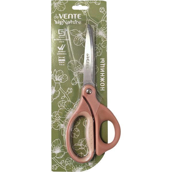 Ножницы 178 мм "deVENTE. sigNATURE" двухцветные прорезиненные кольца, в картонном блистере, цвет пудрово-розовый