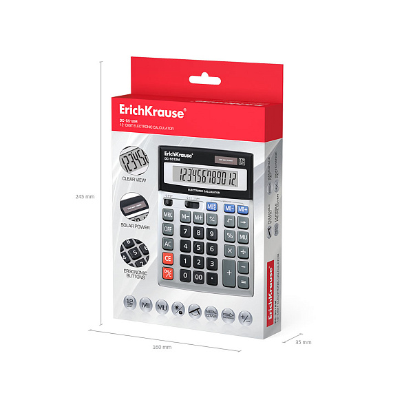 Калькулятор 12 разр., ErichKrause DC-5512M, серебряный 