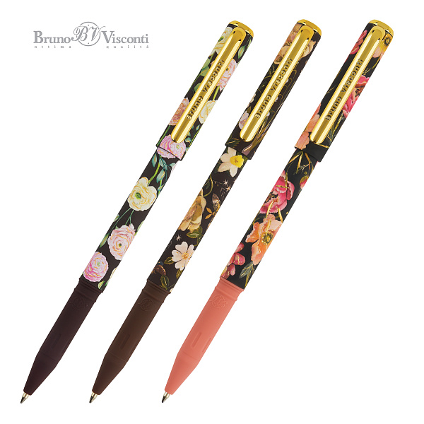 Ручка шариковая 0,7 мм "FLORA. BLACK NIGHT" МАСЛО, СИНЯЯ