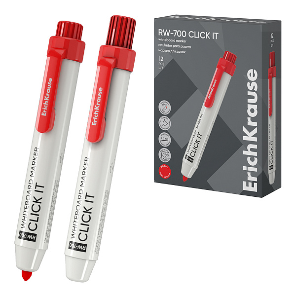 Маркер для досок автоматический ErichKrause RW-700 Click it, цвет чернил красный (в коробке по 12 шт.)
