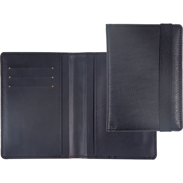 Обложка д/паспорта "deVENTE. Detent" черная, 10x14 см, искусственная кожа, поролон, вертикальная резинка, отстрочка, 3 отделения для визиток, в пластиковом пакете с европодвесом,