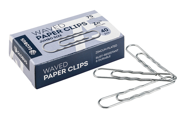 Скрепки 75 мм 40 шт гофрированные, оцинкованные Глобус