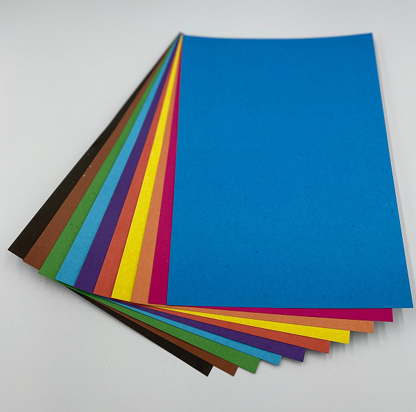Картон цветной Немелованный А4, 100 листов, 10 цветов, односторонний, 190г/м, в т/у пленке