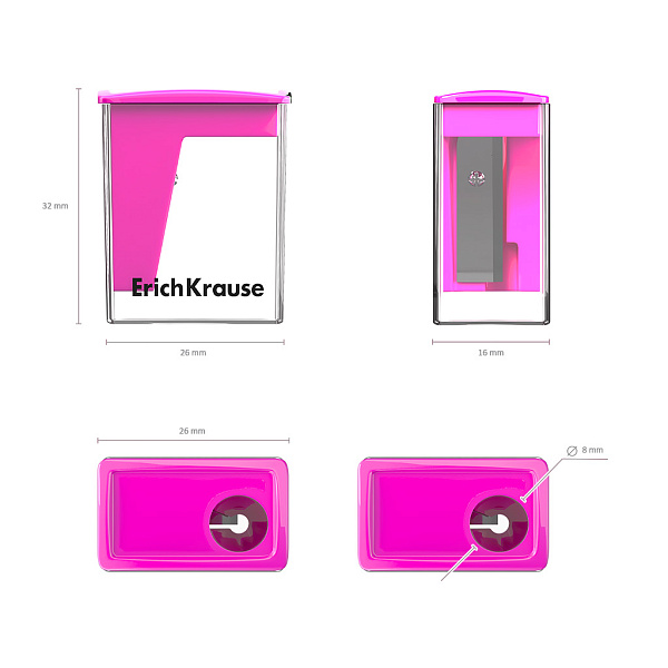 Точилка пластиковая ErichKrause City Mini, Vivid, с контейнером, ассорти (в коробке-дисплее по 28 шт)