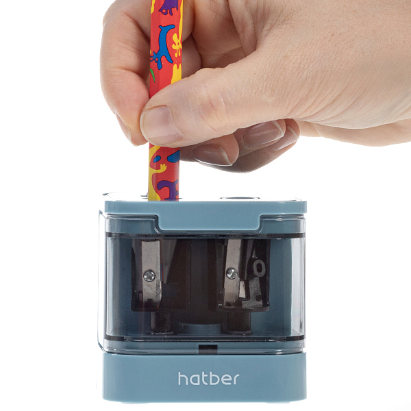 Точилка электрическая 2 отверстия Hatber "ART-STEP", пластик, с запасным лезвием, с контейноером, в ПВХ-боксе