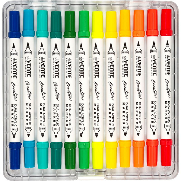 Набор маркеров акриловых "deVENTE. HOBBY CREATIVE. Classic&Pastel" 48 цв. двусторонние (кистевидный 1-5 мм/пулевидный 2-4 мм), круглый корпус, в пластиковой коробке