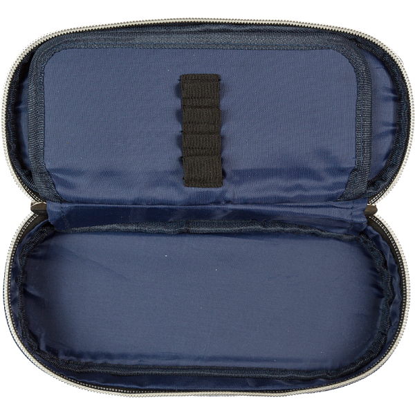 Пенал "deVENTE. Uno Navy" 21x8x5 см, овальный для 50 предметов, с внутренним органайзером-створкой, матовый полиэстер с водоотталкивающей пропиткой, на молнии, аппликация из каучука, темно-синий