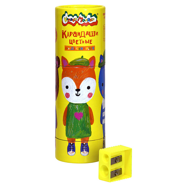 Карандаши 12 цв. ДЖАМБО "Каляка-Маляка" утолщенные укороченные, пластик., кругл, тубус с точилкой