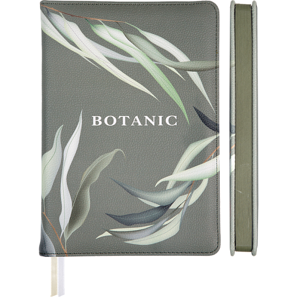 Ежедневник недат А5 "deVENTE. Botanic" оливковый, 272 стр, белая бумага 70 г/м² с оливковым срезом, печать в 2 краски, твердая обложка из искусственной кожи с поролоном, цветная печать, отстрочка, перфорация, закругленные уголки, 2 ляссе, в термоусад