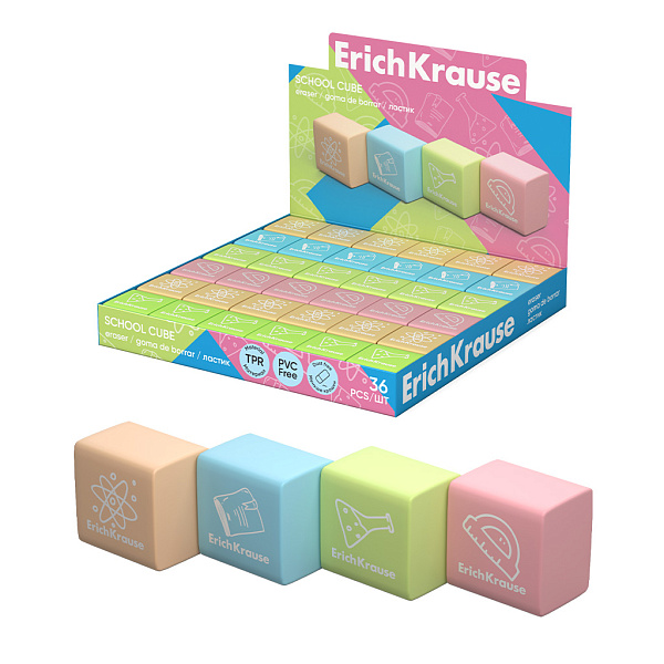 Ластик ErichKrause School cube (в коробке по 36 шт.)