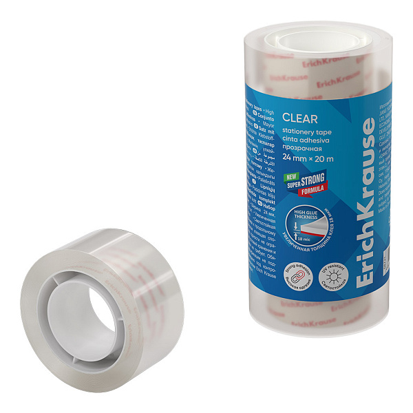 Набор из 4 клейких лент ErichKrause Clear, 24ммх20м, прозрачный (в пленке)