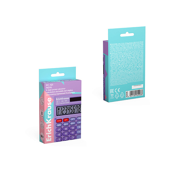 Калькулятор карманный 8-разрядов ErichKrause PC-101 Pastel, фиолетовый (в коробке по 1 шт.)