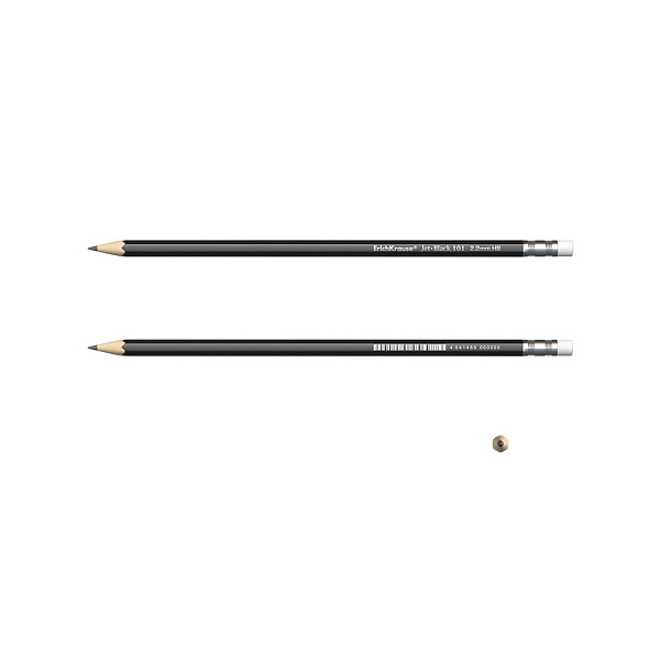 Чернографитный шестигранный  карандаш с ластиком  ErichKrause® Jet Black 101 HB (в коробке по 12 шт.)