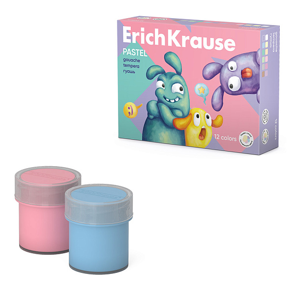 Гуашь 12 цв. 20 мл. ErichKrause Jolly Friends Pastel (в коробке)