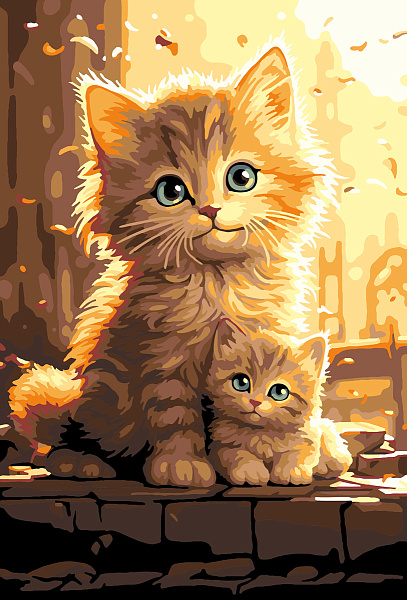 Картина по номерам 30*20 "Солнечные котики" "ФРЕЯ"