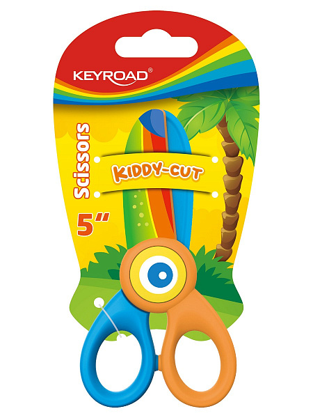 Ножницы безопасные KEYROAD 11,6 см с рисунком, дошкольные, симметричные кольца, блистер