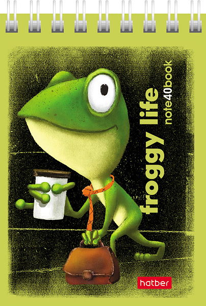 Блокнот А7 40 л. кл. на гребне "Лягух Кир" 65г/кв.м Обл. мел.картон 