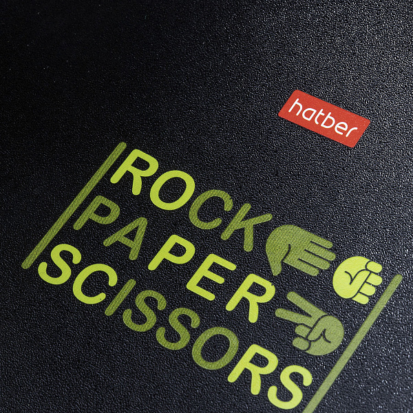 Тетрадь 48 листов в клетку "Камень, ножницы, бумага" 60-65г/кв.м на скобе Обл. мел.картон выб лак 5 диз.в блоке скругл.углы