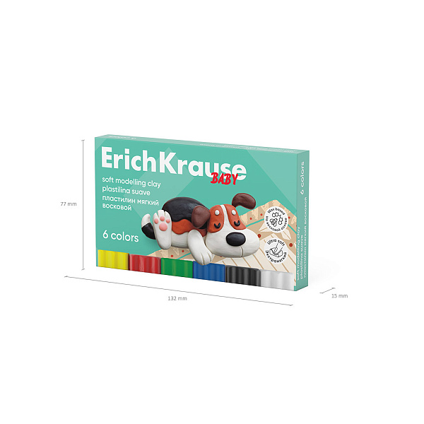 Пластилин 6 цв. мягкий восковой ErichKrause Baby со стеком, 78 г (в коробке)