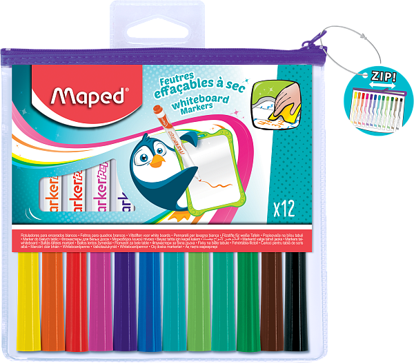 Набор маркеров д/досок 12 шт. Maped MARKER PEP'S INNOVATION в пластиковом футляре на молнии, 12 цветов 
